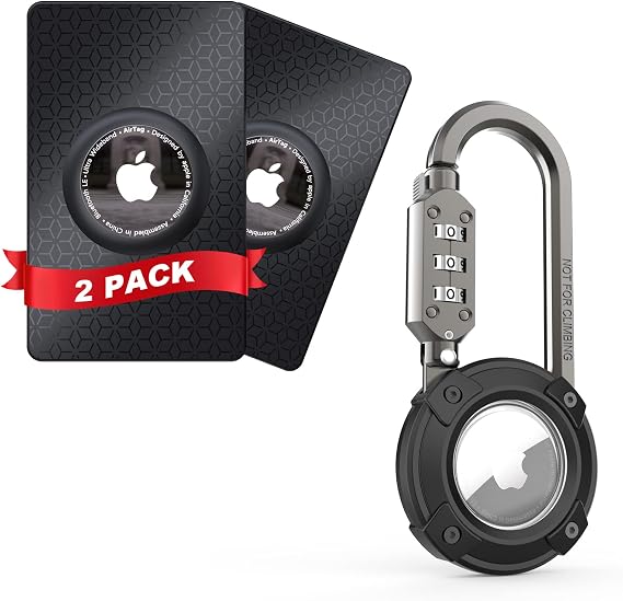 Airtag Holder with 3-Digit Combination Lock, Protective Airtag Case with Metal Carabiner,2 Pack Airtag Wallet Holder, Ultra Thin Airtag Wallet Card Case Cover