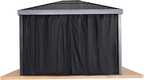 Sojag Black Outdoor Curtains for 10 ft. x 12 ft. Kiana Gazebo, Water-Resistant Spun Polyester Panels with Zippers and Hooks for Privacy and Shade