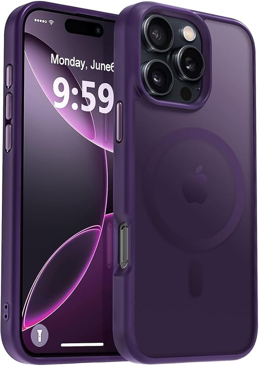URUCHI Güçlü Manyetik Telefon Kılıfı, [Mag-Safe ile Uyumlu] [Askeri Düzey Düşme Koruması] [Güçlü Silikon Kenarlar] İnce Yarı Saydam Mat Koruyucu Kılıf (Mor, iPhone 14 Pro Max 6,7 inç)