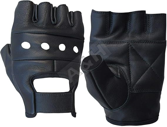 A&H Apparel Leather Motorcycle Glove Genuine Cowhide Fingerless Leather Driving Gloves (-Large)