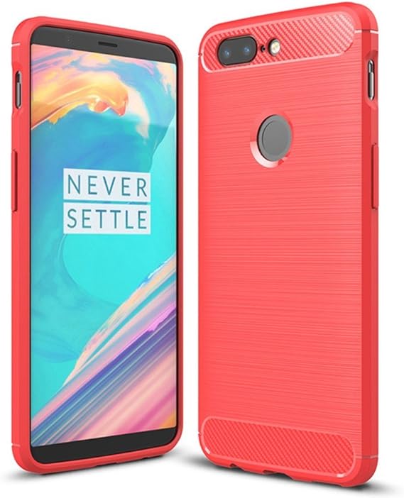 Case Compatible with Oneplus 5t Case, Carbon Fiber Shock Absorption Slim Case Compatible with Oneplus 5T (Red)