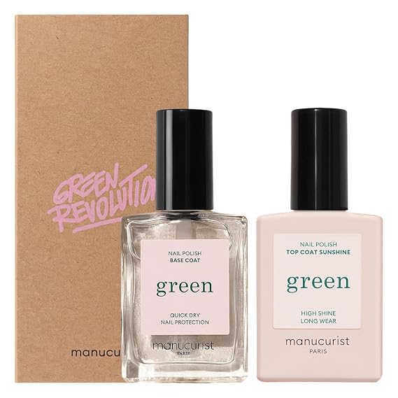Manucurist Green Base Coat & Sunshine Top Coat Duo | Vegan 12-Free Nail Polish System with Plant-Based Base Coat and Sunshine Top Coat for Long-Lasting Shine