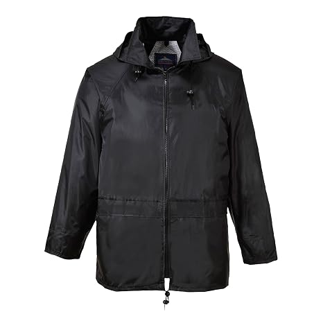 Portwest US440 Classic Waterproof Rain Jacket wth Pack Away Hood & Sealed Seams, Black, XXL