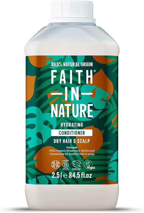 Faith In Nature Organic Coconut Conditioner, Hydrating for Dry Hair & Scalp, Vegan & Cruelty Free, No SLS, Silicones or Parabens, 2.5L Refill