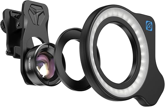 APEXEL Smartphone Macro Lens with Ring LED Light, Significantly Increases Image Quality, Easier to Focus, 2.0 - 4.3 inches 5 - 11 cm Focal Length, Easy to Clip, Compatible with Models with Camera