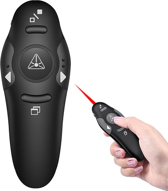 DINOSTRIKE Presentation Clicker with Red Laser Pointer, RF 2.4GHz USB Wireless Presenter Remote Slide Clicker for Powerpoint Presentations for Computer Laptop Office Classroom
