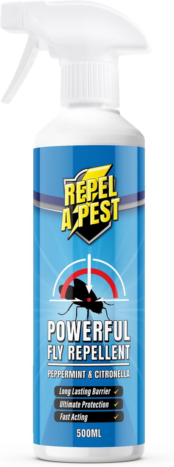 Fly Repellent Deterrent Spray - Natural Eco-Friendly Pest Control for Indoors and Outdoors - Contains Citronella, Peppermint & Geraniol - 500ml