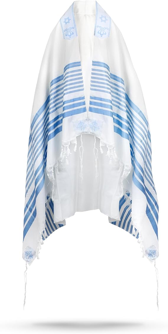 Full Size Tallit Prayer Shawl, Hand-Tied Tzitzit in Israel by a Jewish Craftsman, Blessing On Neckband