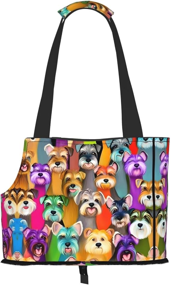 Soft Sided Collapsible Pet Travel Carrier for Medium Cats and Puppy, for Subway/Shopping/Hiking,Oil Cute Schnauzer Dogs Print