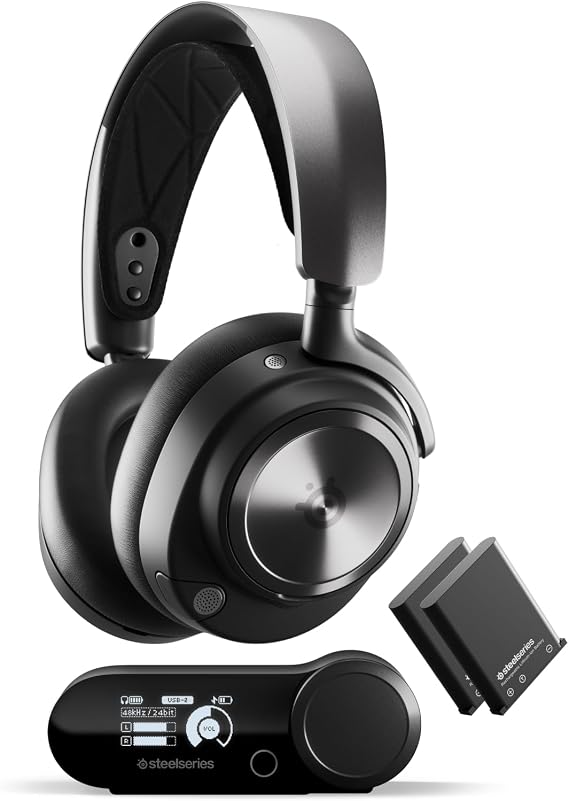 SteelSeries Arctis Nova Pro Wireless ETAIL BOX Multi-Platform Gaming Kulaklık, Hi-Fi Ses Sürücüleri, Aktif Gürültü Giderme - Clearcast Gen2 Mikrofon - PC, PS5, PS4, Switch, Mobil Siyah