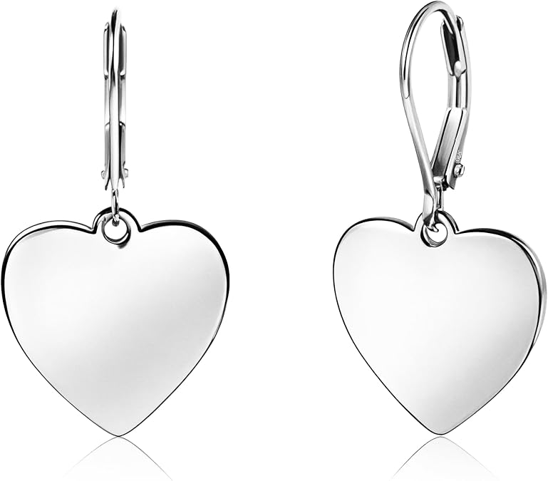 Silver Heart Dangle Earrings for Women Silver Dangle Leverback Earrings
