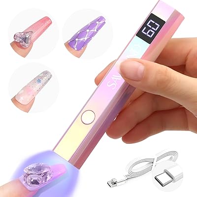 SAVILAND Handheld U V Light for Nails: 12W Portable Mini UV Light for Gel Nail 3 Timer Setting LED Nail Lamp 400mAh Rechargeable Type-c USB LCD Display Screen Nail Dryer for Home Personal DIY Self Use