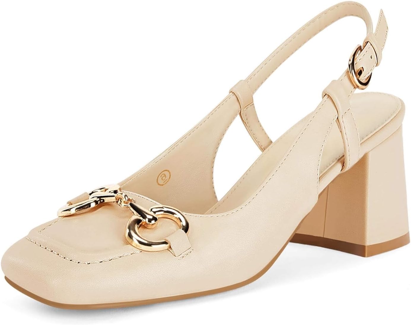 Womens Slingback Block Heels Closed Square Toe Dress Work Shoes Slip on Buckle Strap Business Pumps