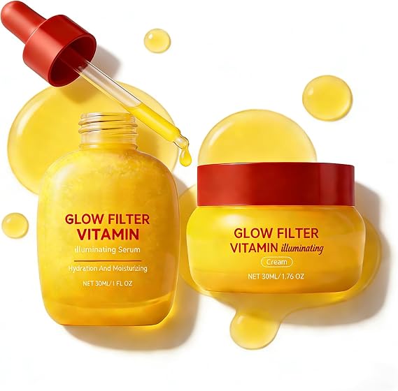 Vitamin C Illuminating SkinCare Sets: Brightening Serum & Skin Brightening Cream For Face - Korean Skincare Vitamin C Serum For Dull, Dehydrated Skin - 2-Piece Facial Kit For Glowing Skin For Women