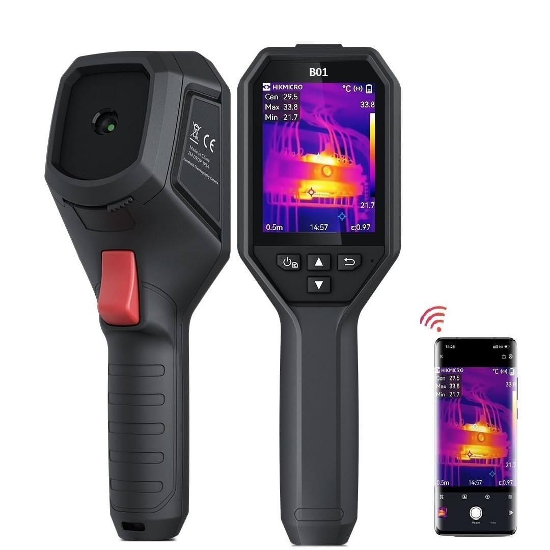 HIKMICRO B01 Thermography 256 x 192 IR Resolution, Wi-Fi Enabled Thermal Camera, 25Hz Frame Rate, 3.2 Inch LCD Screen, Handheld Infrared Camera, NETD<40 mK,20°C~550°C Measuring Temperature Range