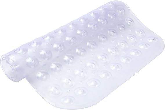 Kenney MB61164H Microban Protected 26.75" L x 14.5" W Vinyl Bubble Bath Mat, Shower Mat, Tub Mat with Suction Cups and Drain Holes for Use Inside the Shower, Clear