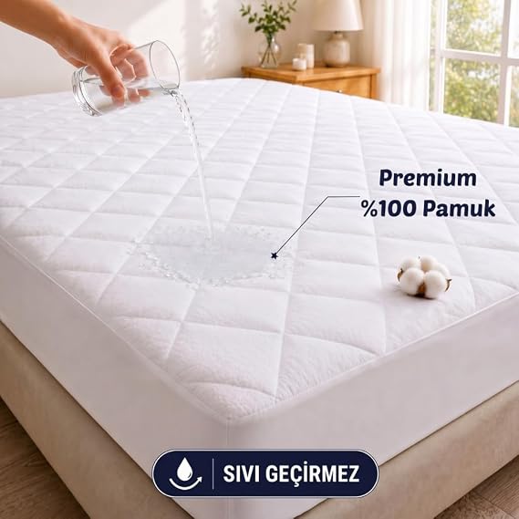 FORMEYA Liquid Proof Mattress - Single-Double - 100% Cotton - Quilted - Fitted (Bed Wrapping) - Mattress Protective Sheet (160 x 200)