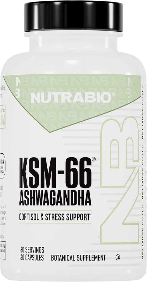 NutraBio Ashwagandha KSM-66 | Ashwagandha Herbal Supplement for Stress, Mood, Performance | 600 MG of Clinically Studied KSM66 60 Capsules