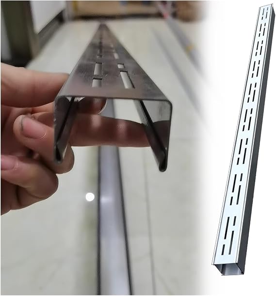Channel Deck Drain Pipe Outdoor Trench Drainage System, 3.5cm 5cm Slimline Low Profile Drainage Channel Splicable, Patio/Garage/Driveway/Yard Rainwater Grate Plate, 304 Stainless Steel(1 Piece,W5 x H3