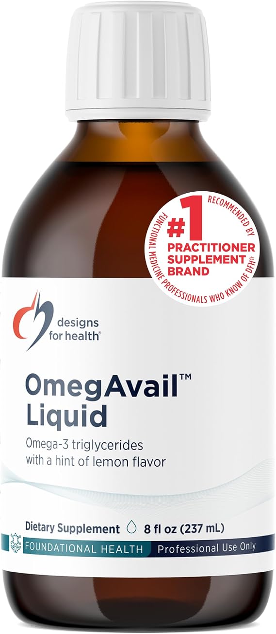 Designs for Health OmegAvail Liquid TG Fish Oil 1200mg - Triglyceride Omega-3 Fish Oil Brain Support Supplement with DHAEPA - Natural Lemon Flavor 8oz