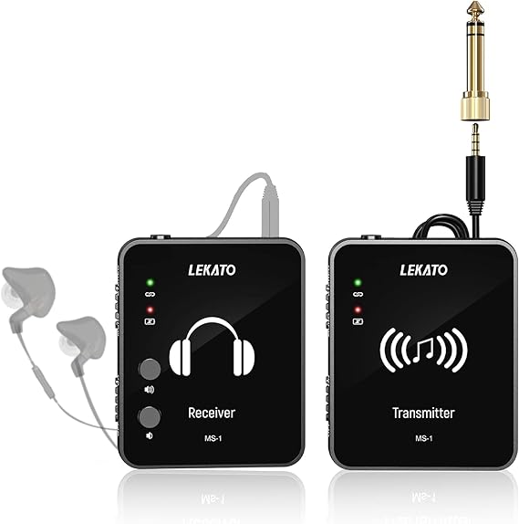 LEKATO Wireless in Ear Monitor System 2.4GHz, Stereo in-Ear Monitoring with Transmitter Receiver Clip-On, One to Many, Auto-Pairing, Wireless IEM for Band Rehearsal,Studio, Church,Small Gigs(MS-1)
