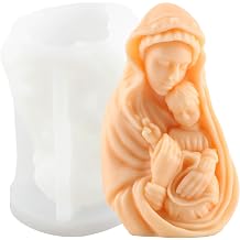 XIAOSHUI 3D Virgin Holding a Child Candle Mould Virgin Family Candle Moulds Religion Figures Wax Silicone Moulds Virgin Mary Holds Baby Mould for Candle Making Resin Aromatherapy Gypsum Wax Clay Craft