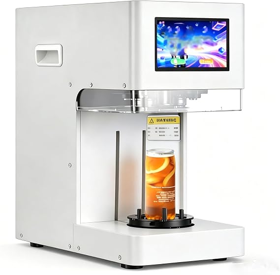 Commercial Soda Can Sealer - 2.4-6.7 inch Height Adjustable,Fully Automatic Can Sealer Machine,Touch Screen Operation, No Need Cup Mat, Auto-Detect Height,for Aluminum & Plastic Cans White