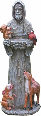 2025 Garden Bird Feeder Garden Statue Resin Crafts St Francis with Animals Bird Bath Realistic Resin Birdfeeder for Outdoor Park Yard Decorative Garden Statue