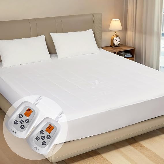 Electric Heated Mattress, Bed Mattress Pad with Dual Controller, Full Bed Warmer with 12-Hour Timer & 10 Heat Settings, Machine Washable, 78" x 80",White, King
