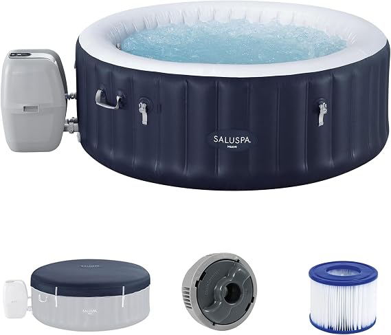 Bestway SaluSpa Miami 2 to 4 Person Inflatable Hot Tub, Round Energy-Efficient Portable Outdoor Spa with 120 AirJets