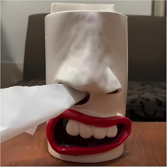 Handmade Funny Face Tissue Holder, Tissue Box Face Tissue Holder,Night Stand Facial Tissue Case Facial Paper Organizer Dispenser for Bathroom, Bedroom Dressers, Night Stands, Desks and Tables (1 pcs)