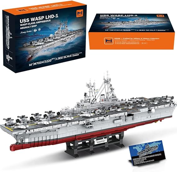 MISINI M7024 Wasp-Class Amphibious Assault Ship Building Block Set, 5220 Pieces MOC 1:300 Scale US Navy Aircraft Carrier/Warship Ship Model Set, Excellent Battleship Building Toy Gift and Collection
