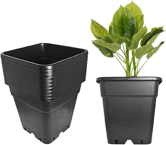 10-Pack 5 Gallon Square Plant Nursery Pot Grow Pots Black Nursery Container