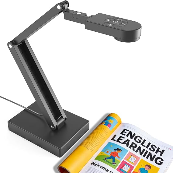 Visualiser for Teaching and Classroom: 12MP/4K Webcam, A3-Size with Smart Zoom – Ultra High-Def – Auto Focus – LED Light with Mics. Win/Mac/Chromebook Compatible