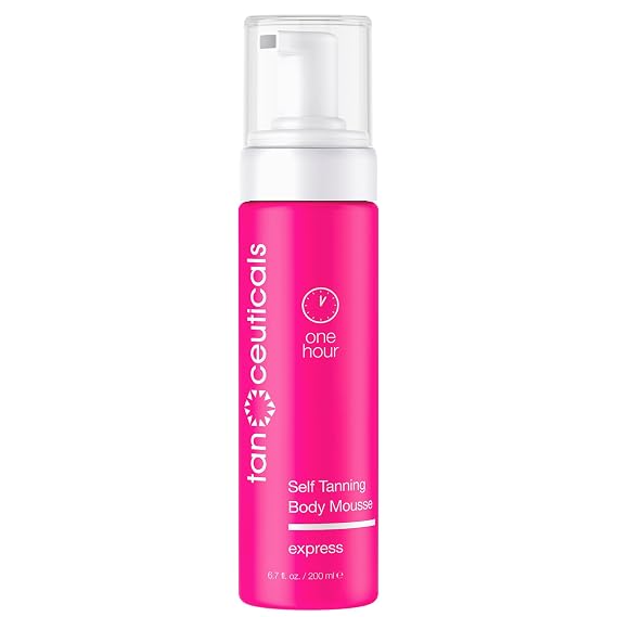 Tanceuticals Express Self Tanning Body Mousse - Fast Acting Self Tan Foam - Develops in 1-4 Hours, Natural Looking, Vegan & Cruelty Free - Sunless Tanner with Acai Berry, Pomegranate & Argan Oil