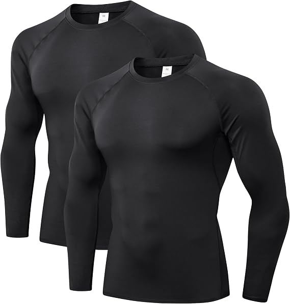 Men's Compression Shirts Long Sleeve Athletic T Shirt Workout Cool Dry Running Tops Gym Undershirts Baselayers 1/2 Pack