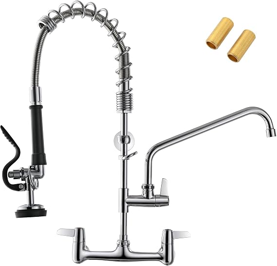 GIMILI Commercial Sink Faucet with Sprayer 8 Inch Center Wall Mount 25 Inch