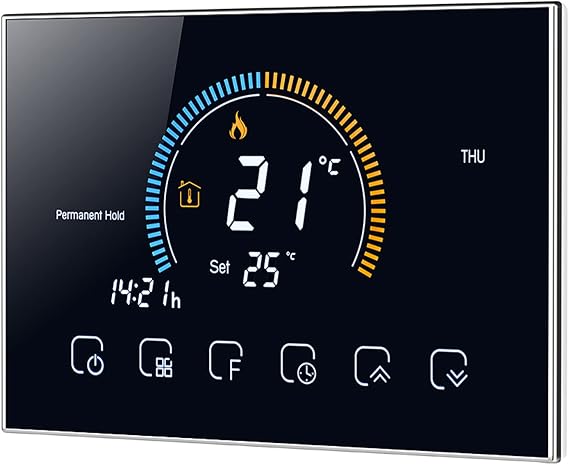 Smart Thermostats for Home, Programmable Thermostat Backlight Household 4.8 in LCD Screen with Touchscreen Color Display for Office for Home(BHT-8000GC-black)