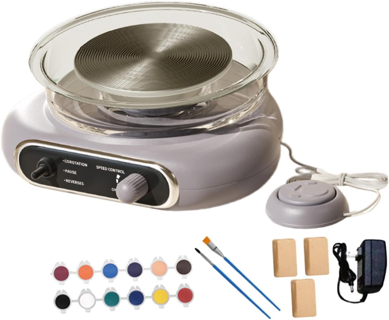 Mini Pottery Wheel Kit with Foot Petal, Compact Adjustable Speed Ceramic Making Machine, Electric Clay Wheel for Kids, Gray