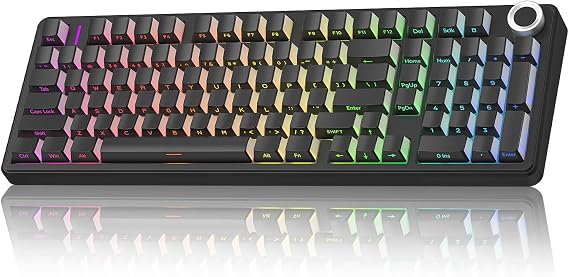 AULA F99Pro Silent Mechanical Keyboard,Tri-mode Wireless Gaming Keyboards with Control Knob,Gasket Structure,Side Translucency,RGB Backlight,Hot Swappable Custom Keyboard (BLACK-Trans)