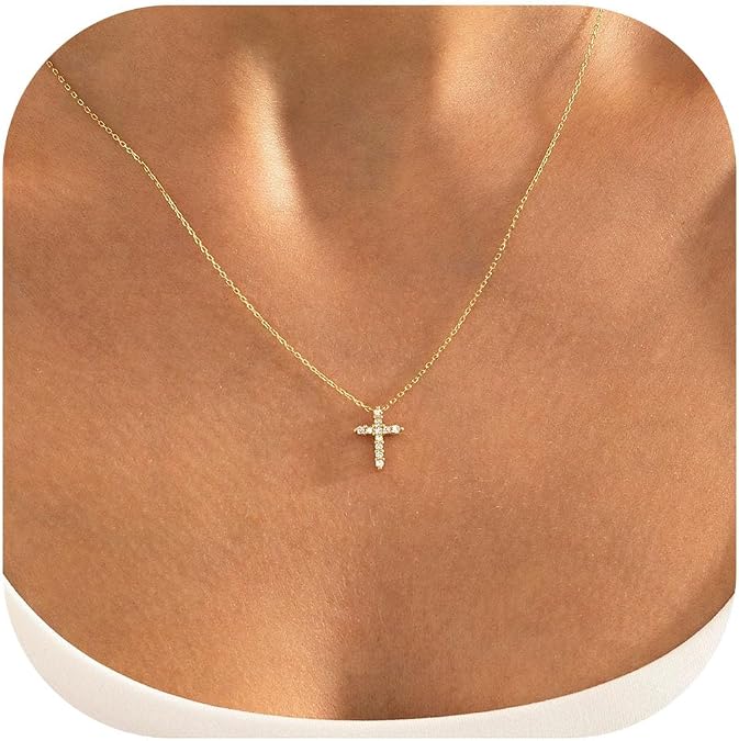 MONOZO Dainty 14K Gold Plated Cross Necklace for Women Jewelry Gifts Trendy