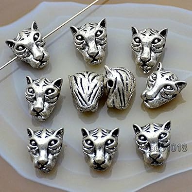 AD Beads Solid Metal Lion, Sparta, Dragon, Wolf Bracelet Necklace Connector Charm Beads 10 Pcs (Wolf Head (Vintage Silver))