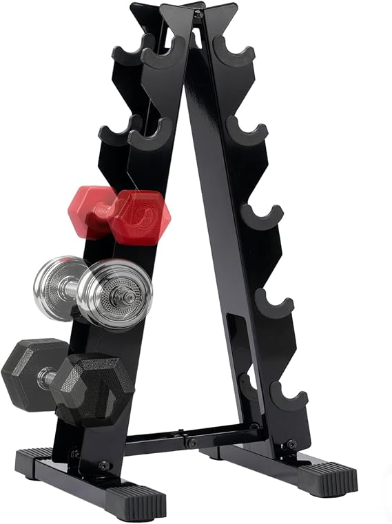 5 Tier Dumbbell Rack Stand Only, Weight Rack for Dumbbells Home Gym - 260 LBS Capacity - Steel A-Frame Dumbbells Storage Space Saving Folds Up Design (No Dumbbells Rack Only)