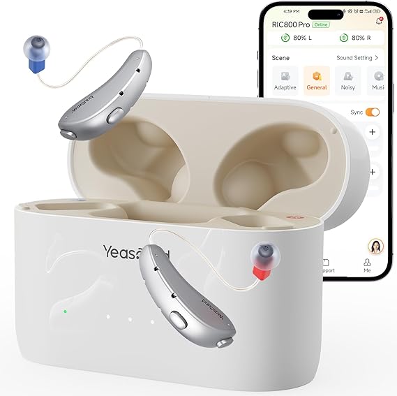 Yeasound RIC800 Hearing Aids, AI Powered Noise Reduction and Speech Enhancement Hearing aids with Bluetooth Calls & Music Enabled, Comfortable & Invisible, 92 Hours Long-Lasting and IPX8 Waterproof