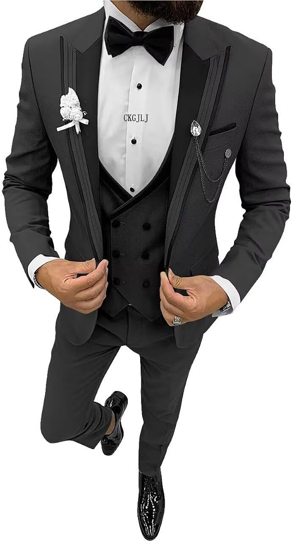 Mens Tuxedo Suit Set Double Breasted Suit Men 3 Piece Tuxedo for Men Wedding Prom Party 1 Button Blazer Vest Pant