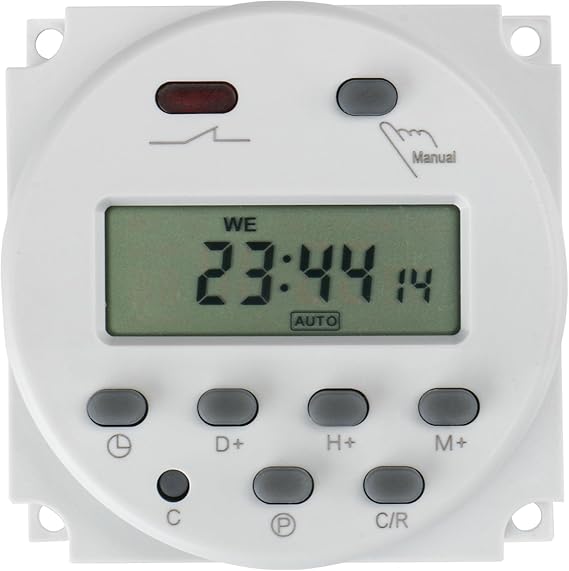 Baomain Time Switch Relay,Digital LCD Programmable Timer,12V DC/AC Input,200-250V 16A Output,28 Programs Daily/Weekly Schedule,CN101A for Lighting and Equipment Control