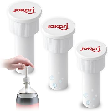 Jokari Fizz Keeper Pump Cap 3 Pack For 1, 1.5 and 2 Liter Soda Bottles. Replacement Bottletop With Tap Action To Retain Pressure and Maintain Carbonation and Prevent Drinks From Going Flat Too Soon