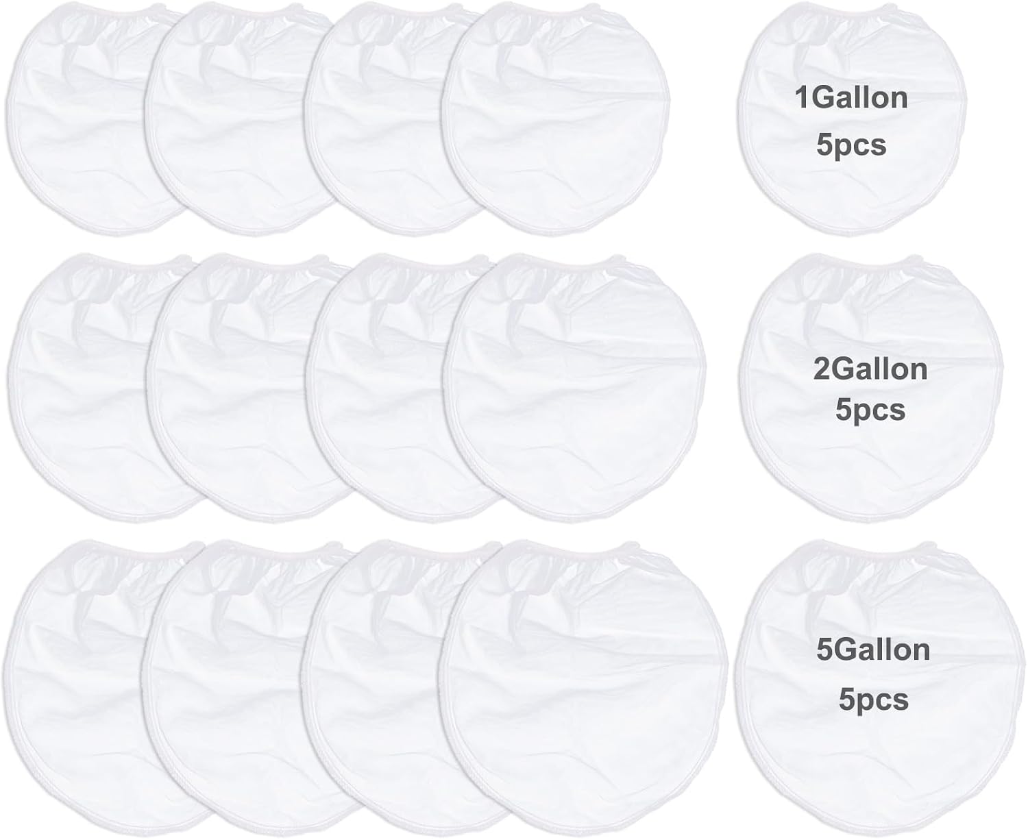 15Pcs Paint Strainer Bags,White Fine Mesh Filter Bag Bucket Strainer with Elastic Top Opening Hydroponic Filter Bag for Paint Gardening1Gallon、2Gallon and 5Gallon, 5Pcs Each Gallon