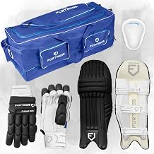 Vermont Fortress Original 100 Cricket Set Complete Cricket Kit with Batting Pads, Gloves, Abdo Guard & XL Wheelie Bag Youth to Adult Sizes