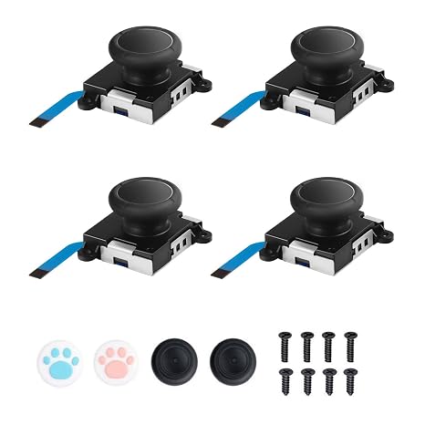 Joycon Joystick Replacement 4 Pack, Replacement Joy-stick Analog Thumb Stick for Switch Joycon Controller & Switch Lite, Left/Right Analog Joystick with Thumbstick Caps & Screws (4pcs Black)